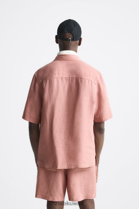 Zara قميص كتان 100% رجال لون القرنفل ملابس 6L6LL81018