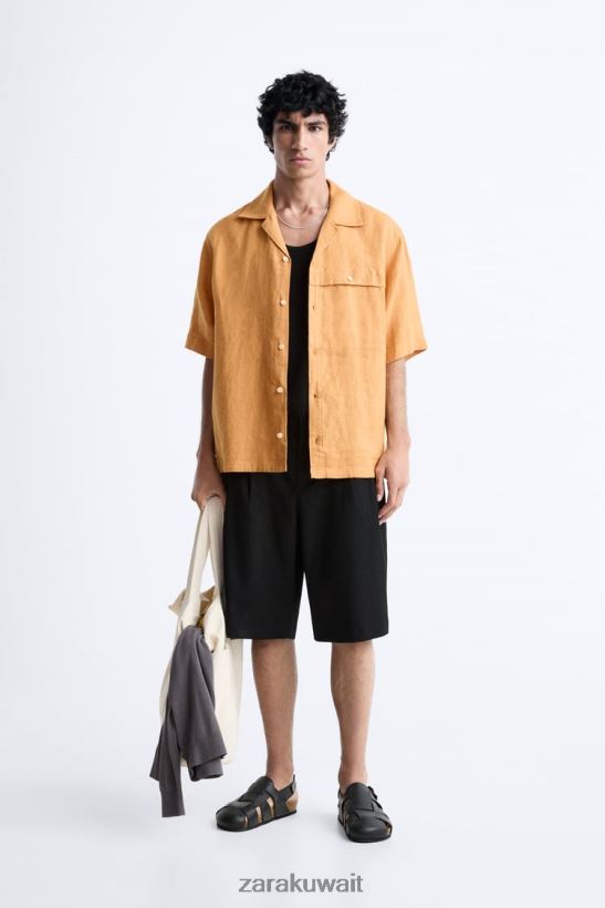 Zara قميص كتان 100% رجال البرتقالي ملابس 6L6LL81022