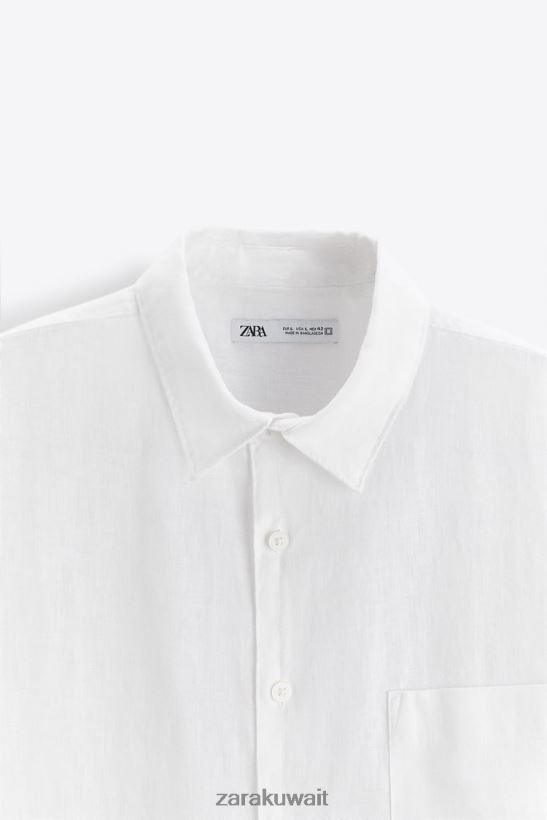 Zara قميص كتان 100% رجال أبيض ملابس 6L6LL81023