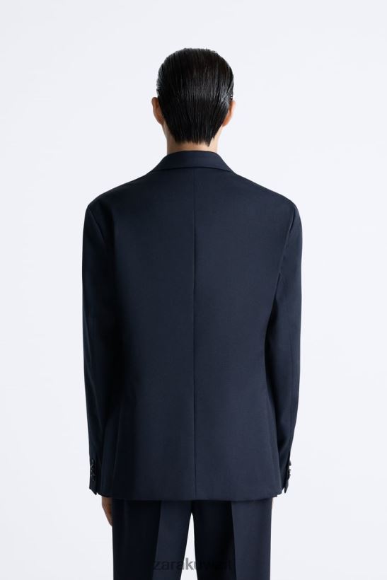 Zara سترة بدلة من الصوف بنسبة 100% رجال الأزرق الداكن ملابس 6L6LL81148