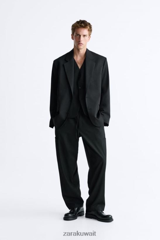 Zara سترة كبيرة الحجم مصنوعة من الصوف بنسبة 100% رجال أسود ملابس 6L6LL81151