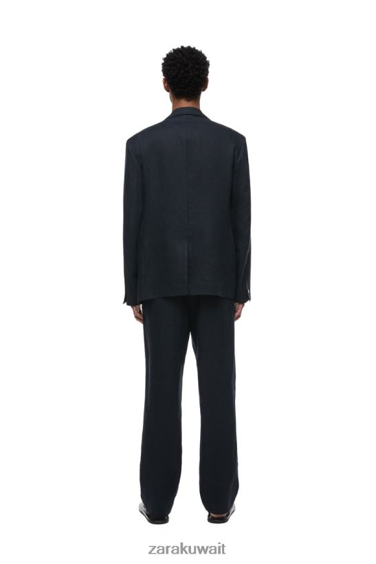 Zara سترة البدلة مصنوعة من الكتان بنسبة 100% رجال الأزرق الداكن ملابس 6L6LL81152