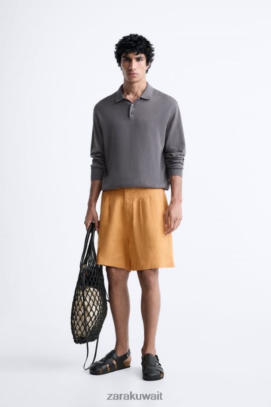 Zara شورت من الكتان بنسبة 100% رجال البرتقالي ملابس 6L6LL81251