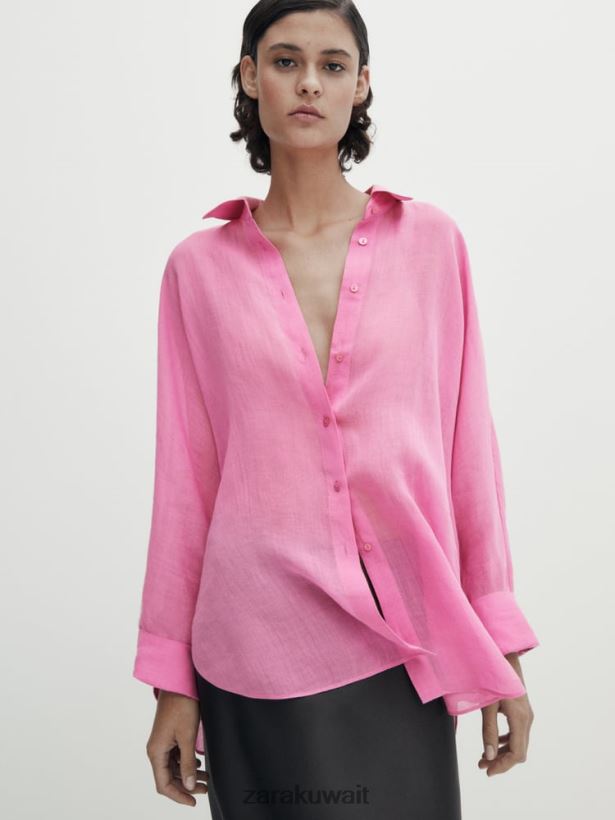 Zara قميص رامي بأكمام جناح الخفاش بنسبة 100% نحيف إبداعي ملابس 6L6LL8845