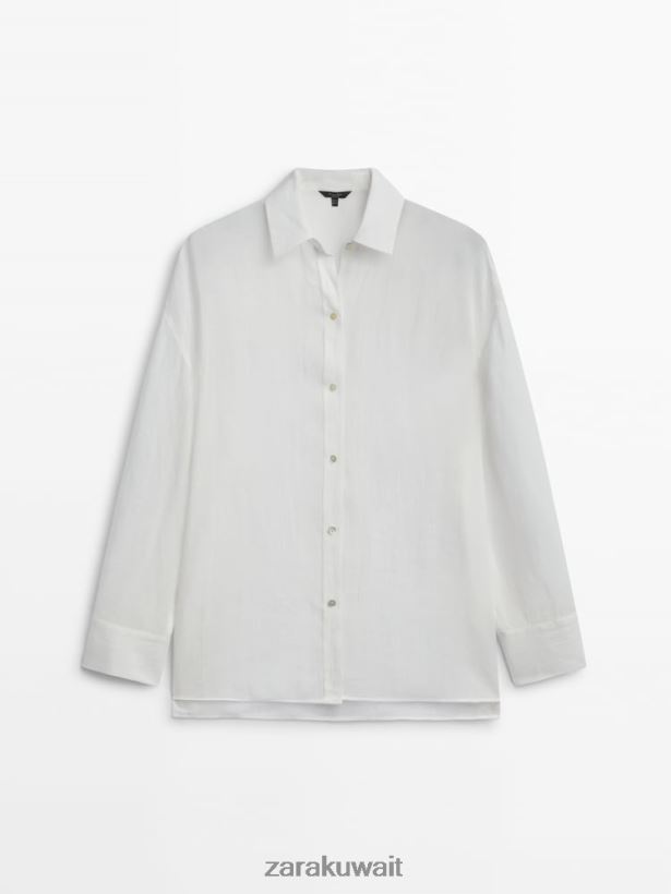 Zara قميص رامي كبير الحجم بنسبة 100% نحيف أبيض ملابس 6L6LL8853