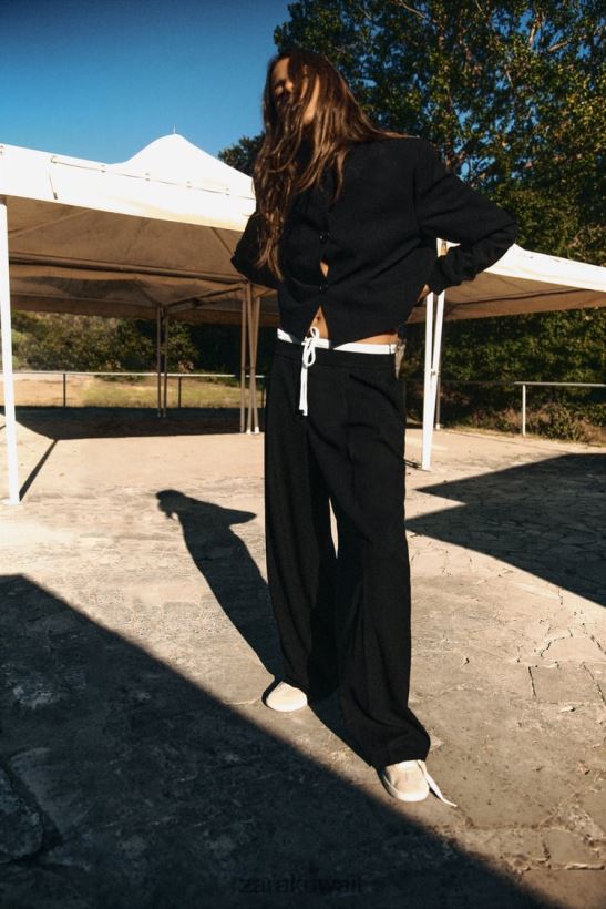 Zara سترة بومبر قصيرة بياقة مضلعة نحيف أسود ملابس 6L6LL81