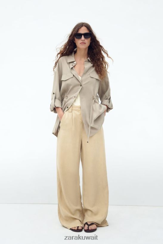 Zara سترة فوق الخصر قابلة للتعديل نحيف رمل ملابس 6L6LL8100