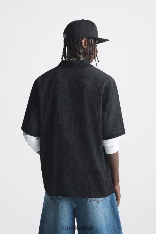 Zara قميص محكم رجال أسود ملابس 6L6LL81014