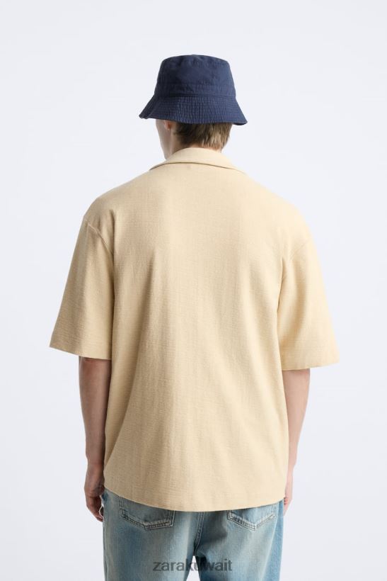 Zara قميص مناسب ومريح رجال بيج فاتح ملابس 6L6LL81015