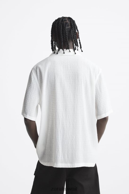 Zara قميص محكم رجال أبيض ملابس 6L6LL81016