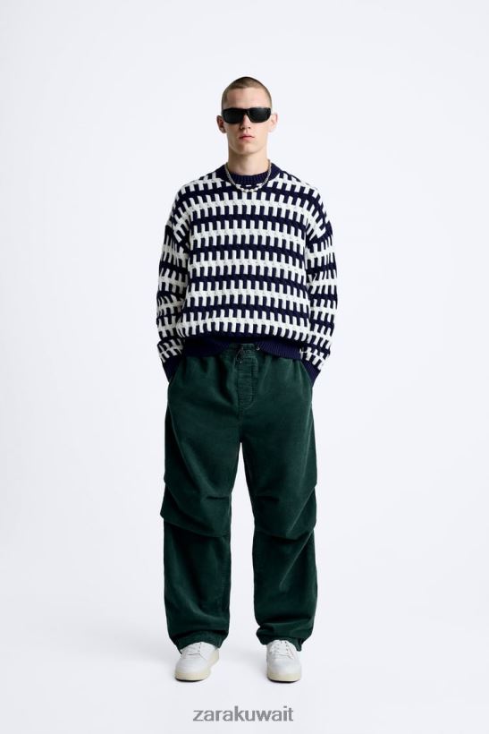 Zara سترة الجاكار محكم رجال الأزرق الداكن ملابس 6L6LL81028