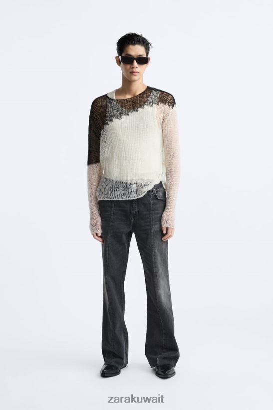 Zara سترة بغرزة متدلية منظمة رجال أسود ملابس 6L6LL81036