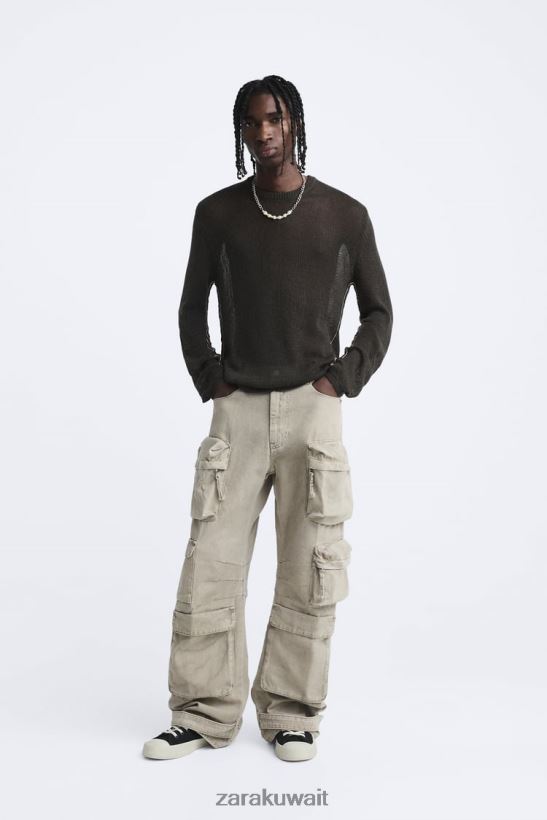 Zara سترة محكم مفتوحة رجال الكاكي الداكن ملابس 6L6LL81037