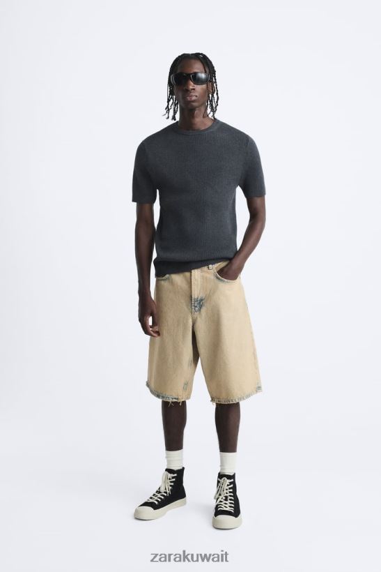 Zara تي شيرت متماسك مناسب للعضلات رجال فحم ملابس 6L6LL81038