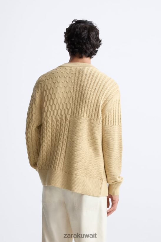Zara سترة غرزة مختلطة رجال رمل ملابس 6L6LL81041