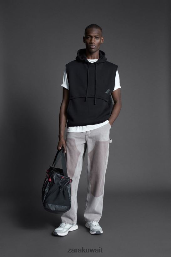 Zara سترة تدريب الملاكم رجال أسود ملابس 6L6LL81049