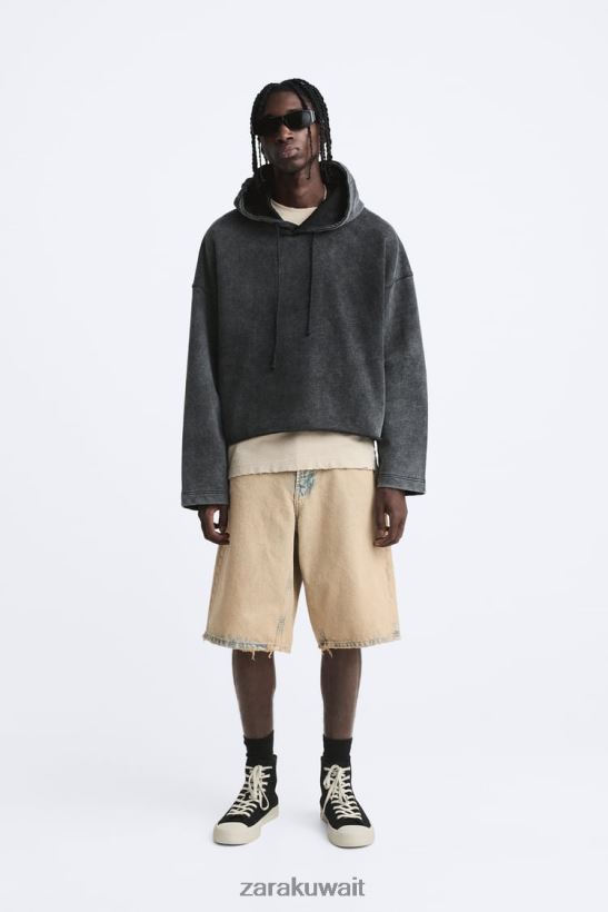 Zara البلوز مقنعين صالح يشبه الصندوق رجال الرمادي الداكن ملابس 6L6LL81051