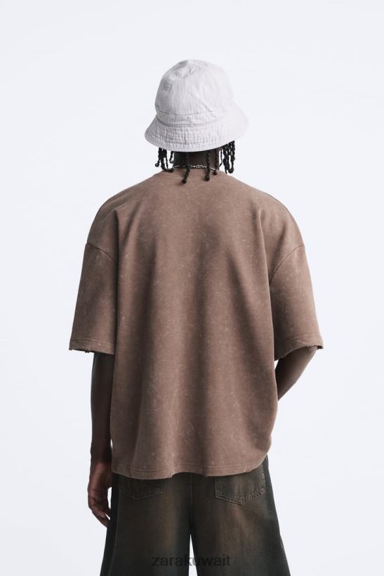 Zara سترة مغسولة بطباعة نص رجال بني ملابس 6L6LL81056