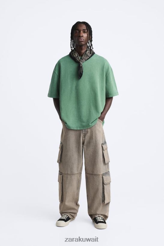 Zara سترة نص متباينة رجال أخضر ملابس 6L6LL81057