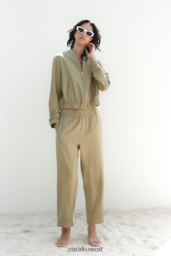 Zara سترة بومبر انسيابية نحيف الكاكي ملابس 6L6LL8106