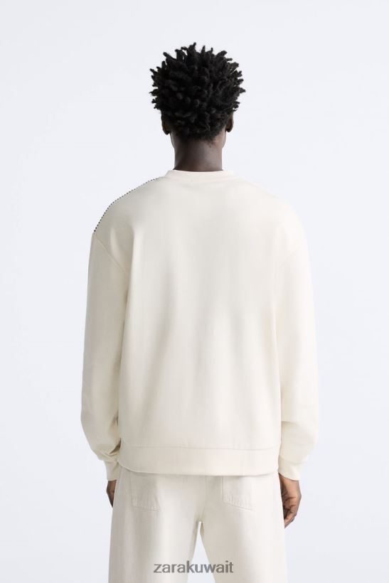 Zara كنزة بخياطة متباينة رجال المحار الأبيض ملابس 6L6LL81061