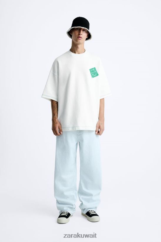 Zara سترة رقعة الورق رجال المحار الأبيض ملابس 6L6LL81069