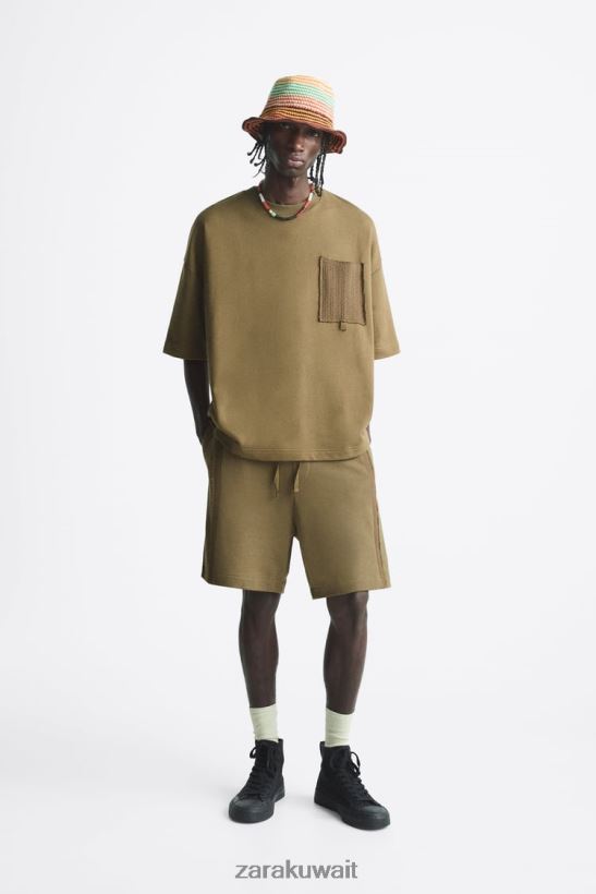 Zara سترة جيب الكروشيه رجال الكاكي ملابس 6L6LL81076