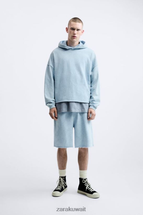 Zara شورت عداء ببطء مغسول رجال أزرق أبيض ملابس 6L6LL81084