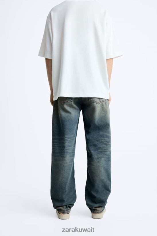 Zara جينز ذو صبغات مستقيمة رجال أزرق ملابس 6L6LL81087