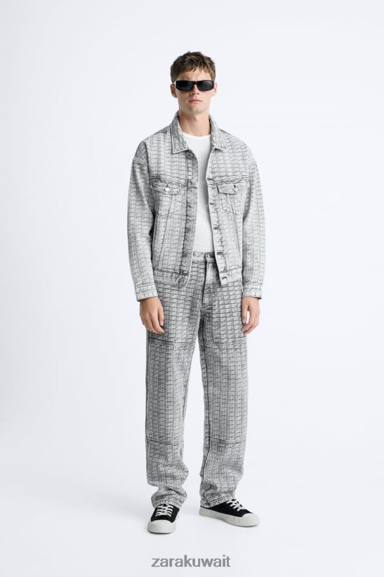 Zara جينز جاكار هندسي رجال رمادي ملابس 6L6LL81089