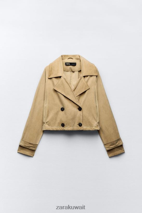 Zara معطف قصير من جلد الغزال الصناعي نحيف بني داكن ملابس 6L6LL811