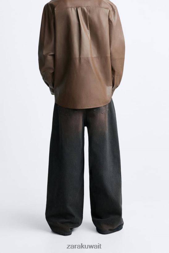 Zara جينز واسع رجال بني غامق ملابس 6L6LL81100