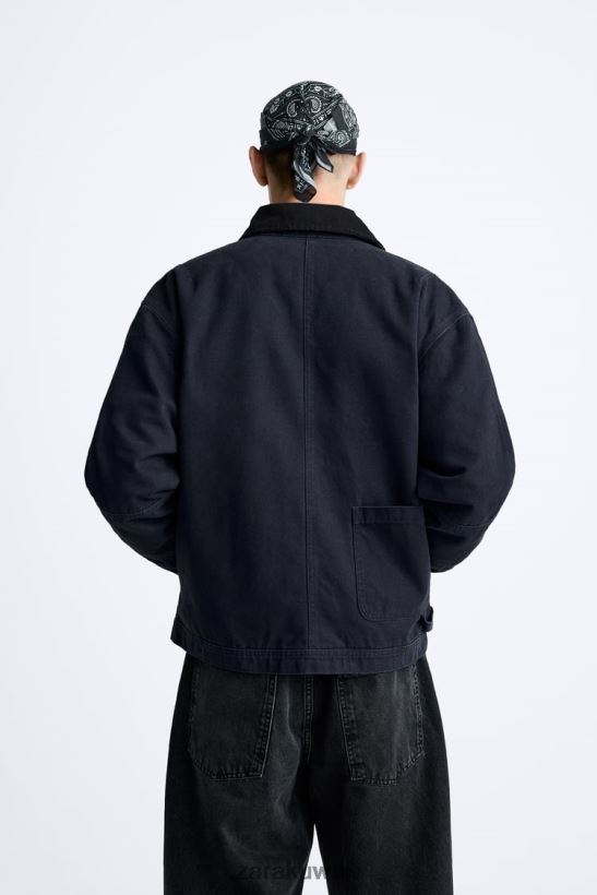 Zara سترة بياقة مختلطة رجال أزرق ملابس 6L6LL81106