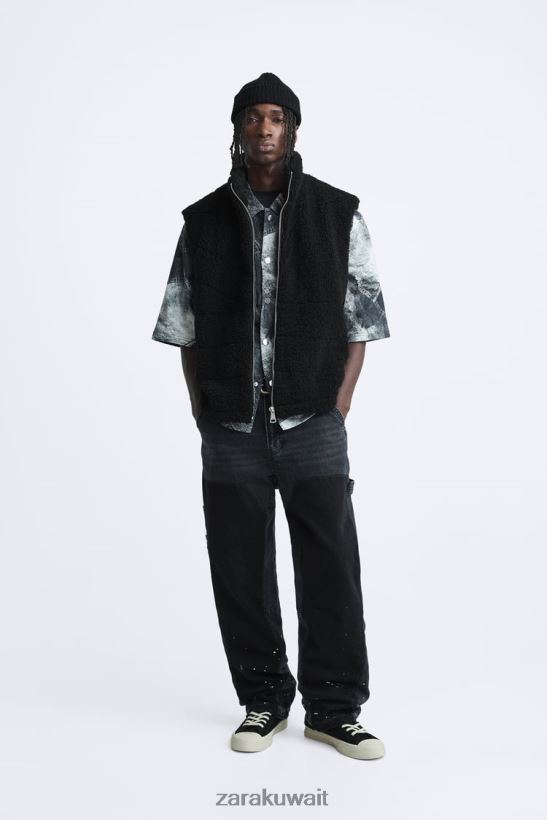 Zara سترة الصوف رجال أسود ملابس 6L6LL81111