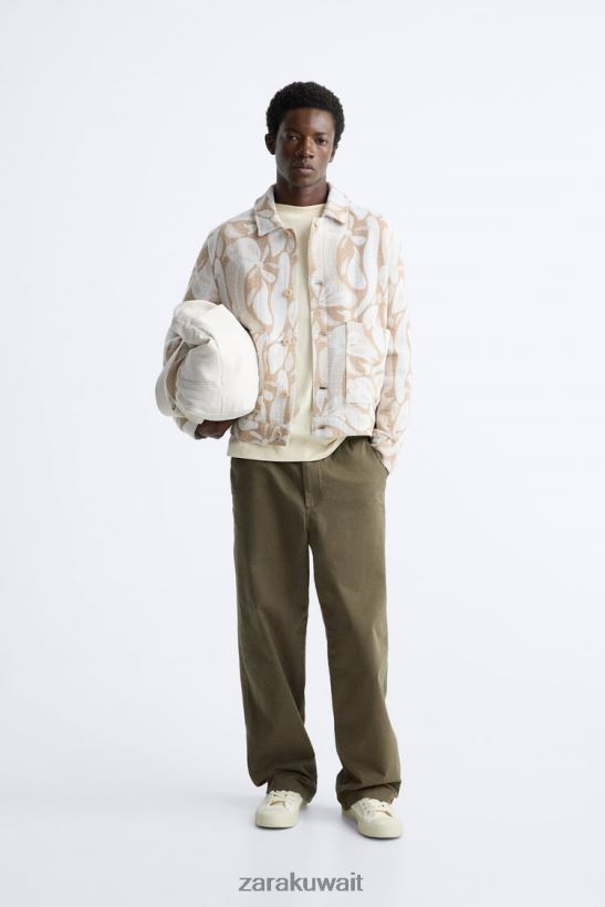 Zara سترة جاكار الأزهار رجال اللون البيج ملابس 6L6LL81116