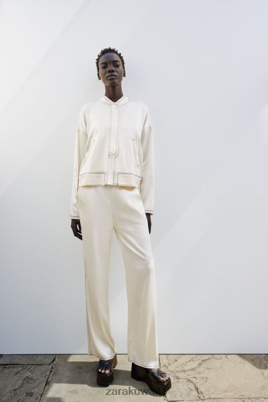 Zara مهاجم بتأثير الساتان ومخيط بشكل علوي نحيف منتصف إكرو ملابس 6L6LL8112