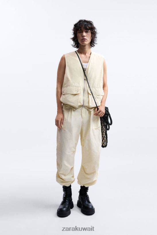 Zara سترة منتفخة طبعة محدودة رجال بيج فاتح ملابس 6L6LL81124