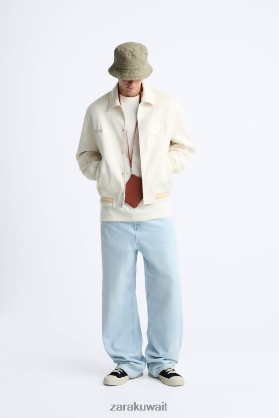 Zara سترة مطرزة من جلد الغزال الصناعي رجال المحار الأبيض ملابس 6L6LL81128