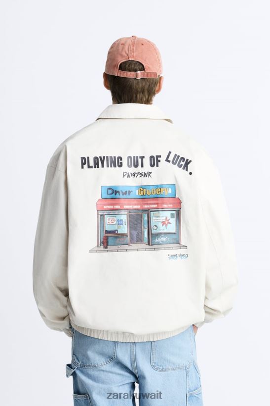 Zara سترة مطبوعة مختلطة رجال المحار الأبيض ملابس 6L6LL81130