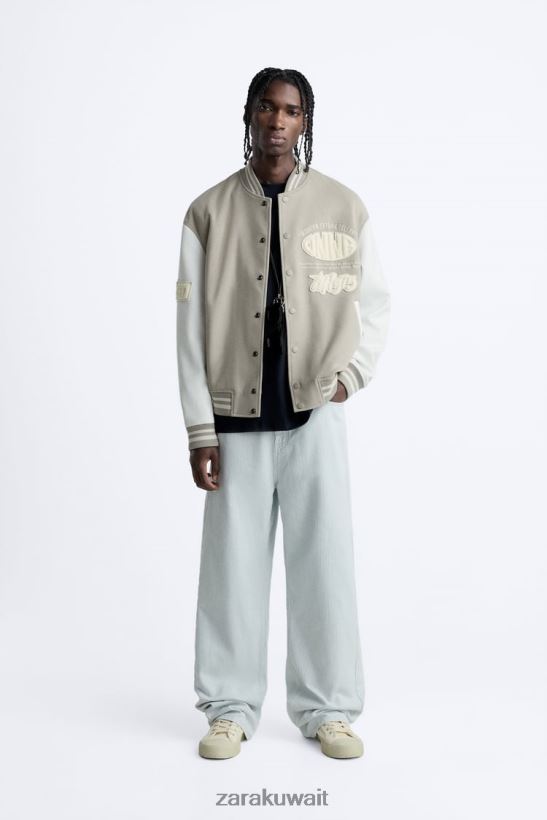 Zara سترة بومبر التصحيح رجال المحار الأبيض ملابس 6L6LL81132