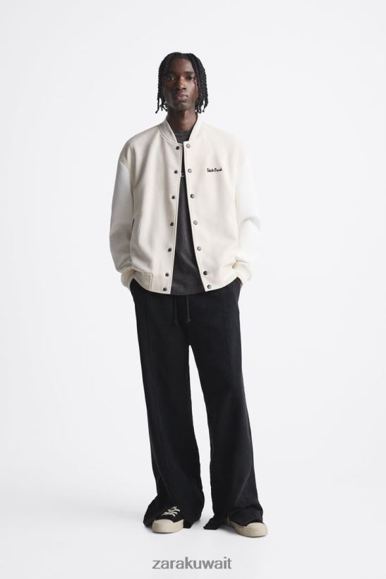 Zara سترة بومبر مطرزة رجال بني داكن ملابس 6L6LL81134