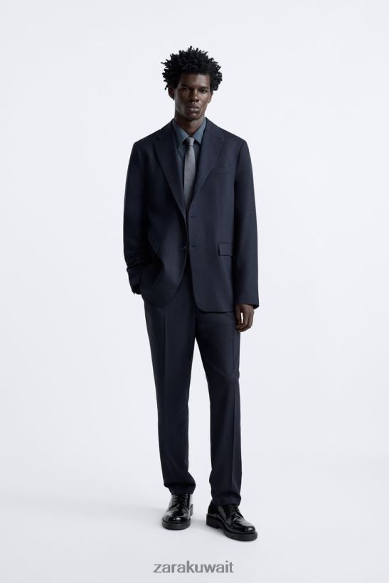 Zara سترة بدلة مزخرفة رجال الأزرق الداكن ملابس 6L6LL81136