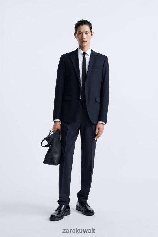 Zara سترة بدلة ضيقة رجال الأزرق الداكن ملابس 6L6LL81139