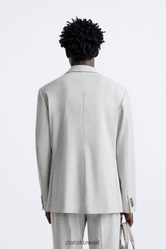 Zara سترة بدلة مزخرفة رجال رمادي ملابس 6L6LL81142