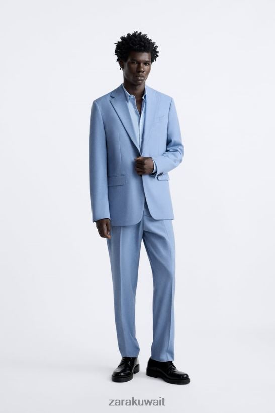 Zara سترة بدلة مزخرفة رجال السماء الزرقاء ملابس 6L6LL81144