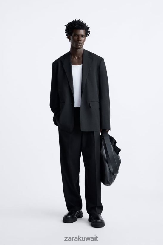 Zara سترة بزخرفة غير منتظمة رجال أسود ملابس 6L6LL81160