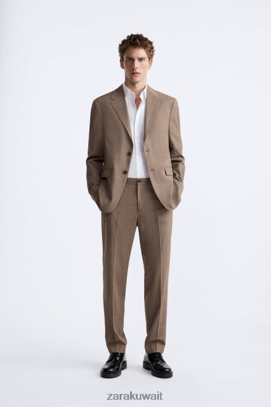 Zara سترة بدلة منقوشة رجال بني داكن ملابس 6L6LL81162