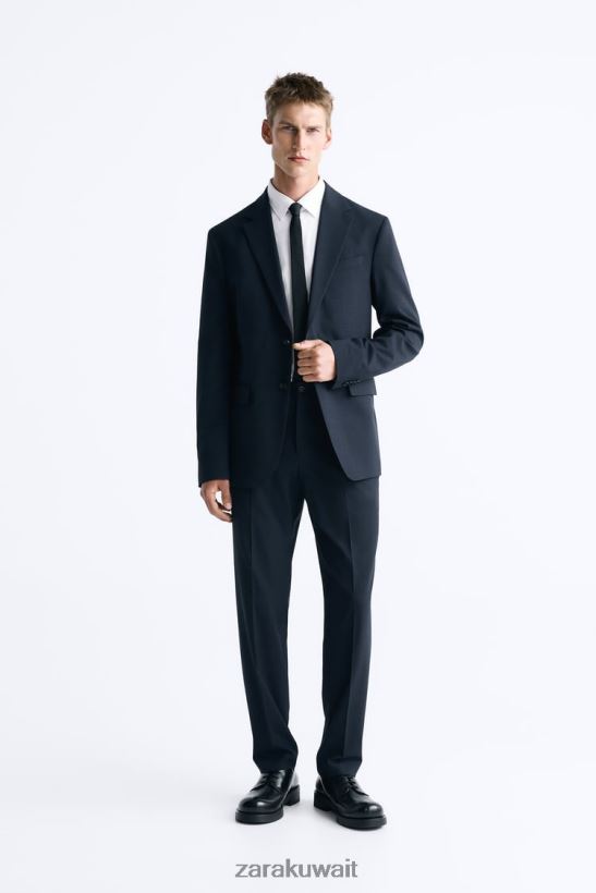 Zara سترة بدلة منقوشة رجال الأزرق الداكن ملابس 6L6LL81163