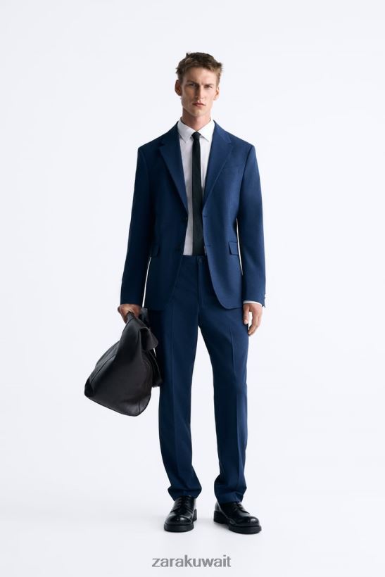 Zara بدلة مربعة رجال مزرق ملابس 6L6LL81165