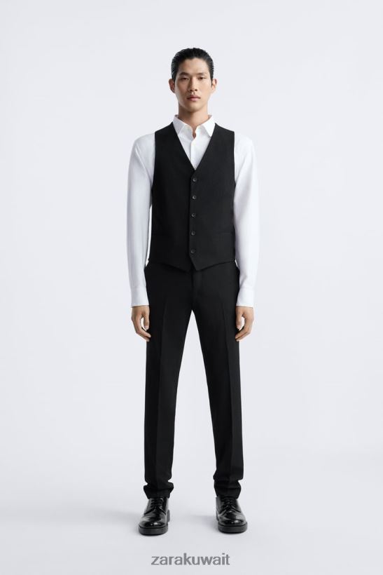 Zara صدرية ضئيلة رجال أسود ملابس 6L6LL81166